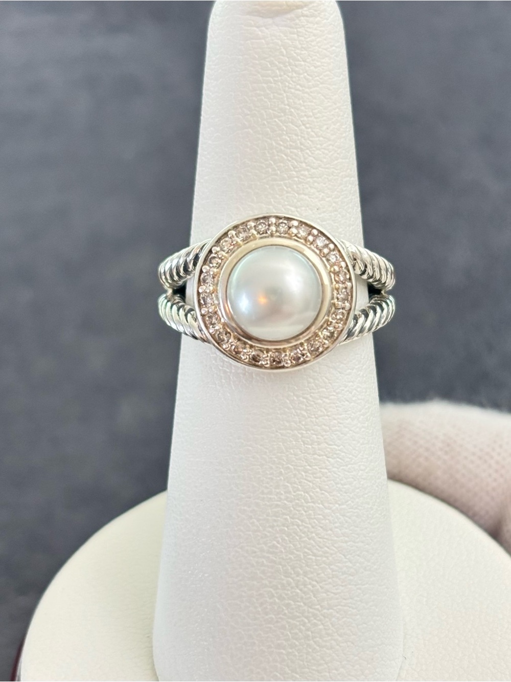 David Yurman Petite Cerise Ring with Pearl & Diamonds 6